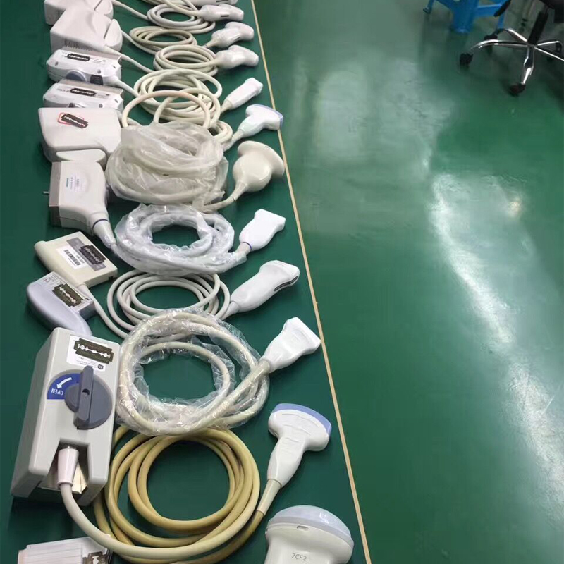 Ultrasound Probe Repair 3 Ultrasound Probe Supplier Convex, linear and endocavity ultrasound probes lined up for repair assessment
